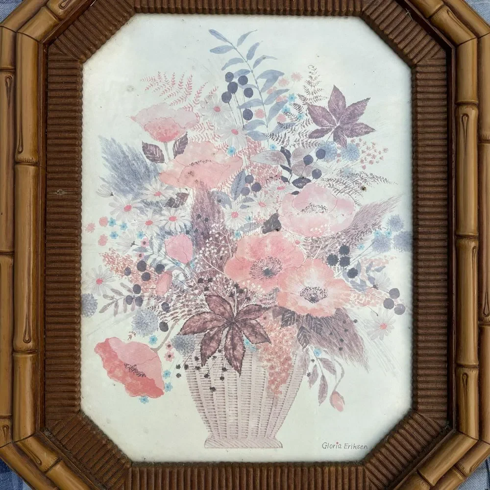 Framed Pink Floral Wall Art in Gold-Tone Frame